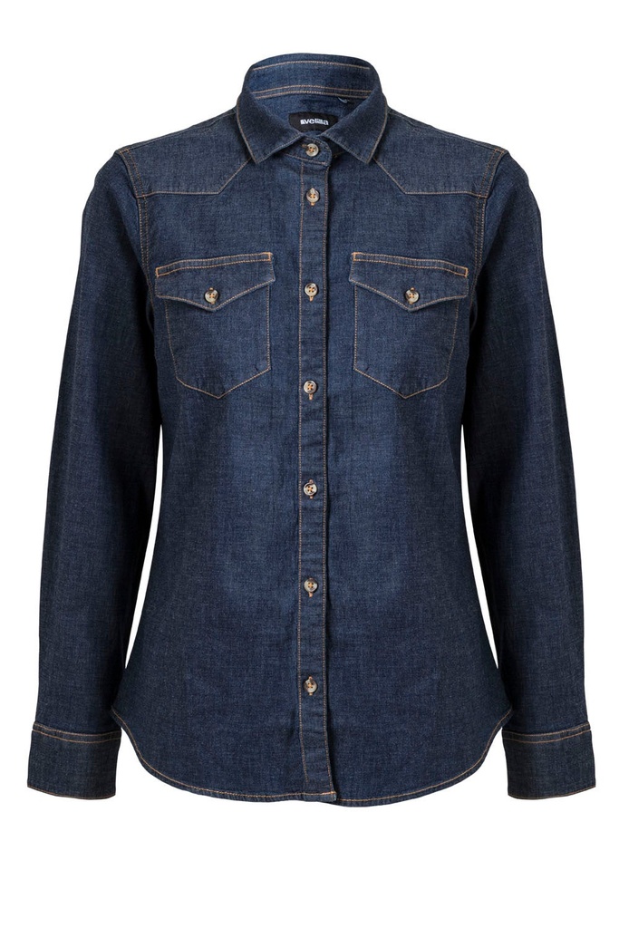 CAMISA DENIM ML MUJER 405007S – Camisa entallada elástica para mujer
