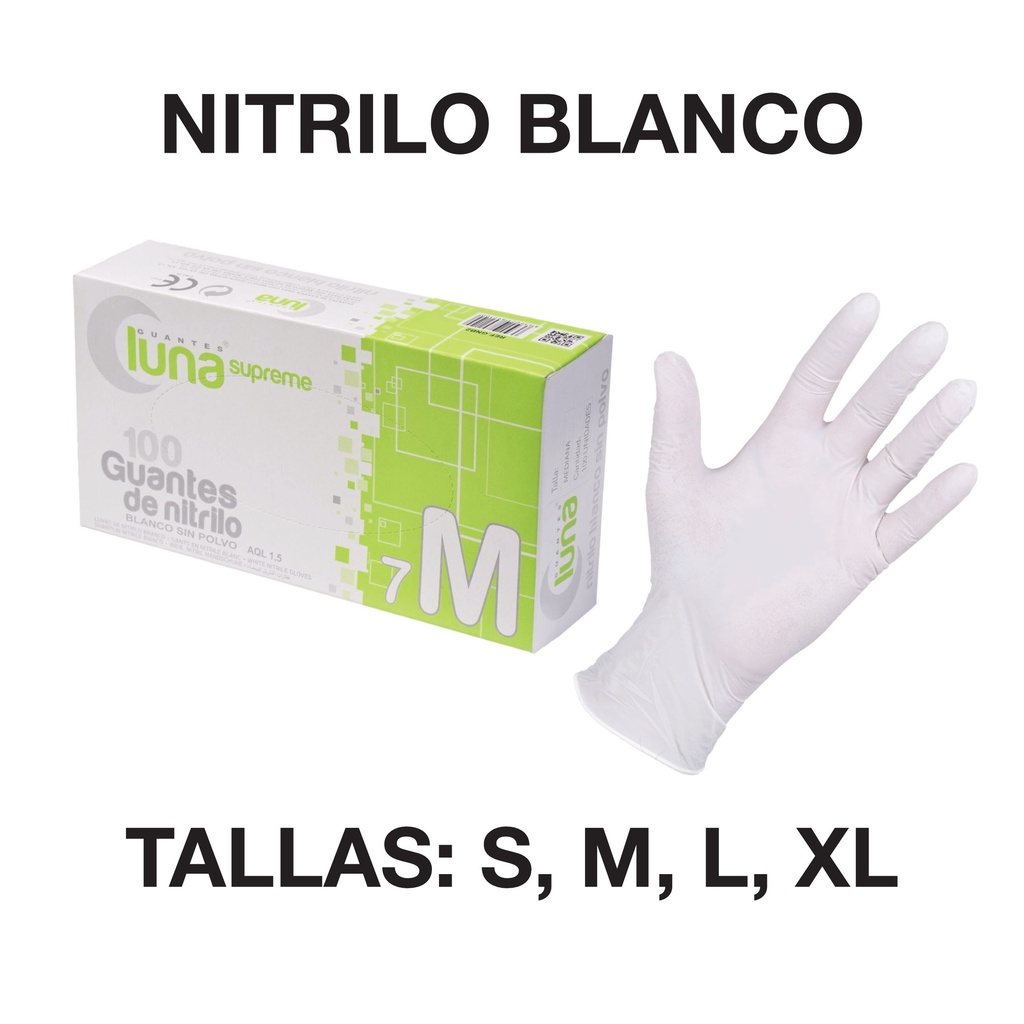 GUANTES SUPREME DE NITRILO BLANCO – LUNA nitril kesztyű, púdermentes 3,5g